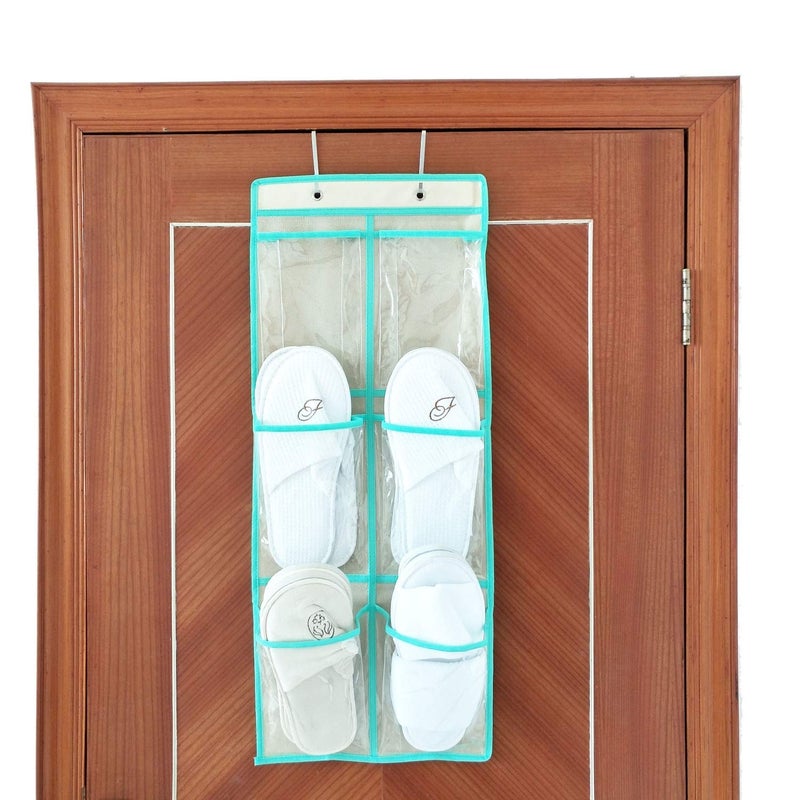 ANIZER Over The Door Hanging Shoe Organizer Narrow Closet Door Shoe Storage 6 Large Clear Pockets Chart 2 Pack (BEIGE) - Image 5